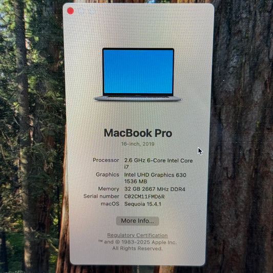 Apple Macbook Pro 2019 A2141 / Intel Core i7 32G RAM 500G SSD